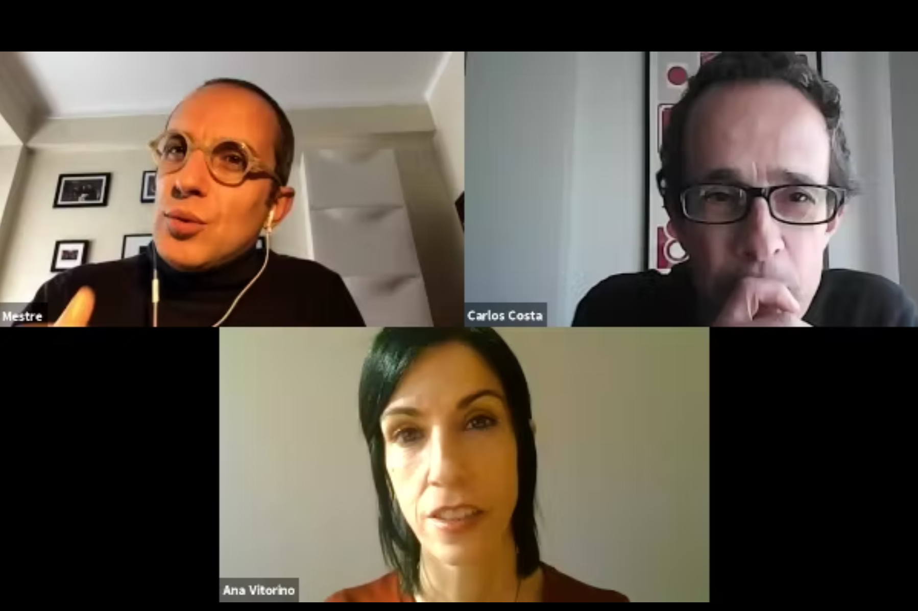 Encontro Zoom entre Ana Vitorino, Carlos Costa e Luís Mestre
