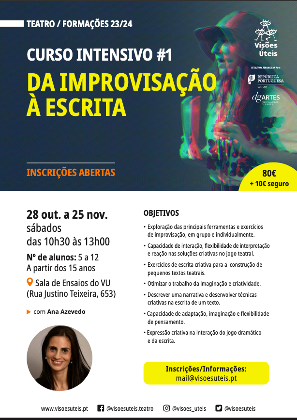 As inscrições para o curso intensivo#1 "Da improvisação à escrita", encontram-se abertas.